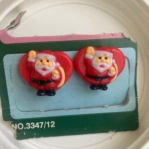 Santa Clause in Heart Plastic Clip On Earrings